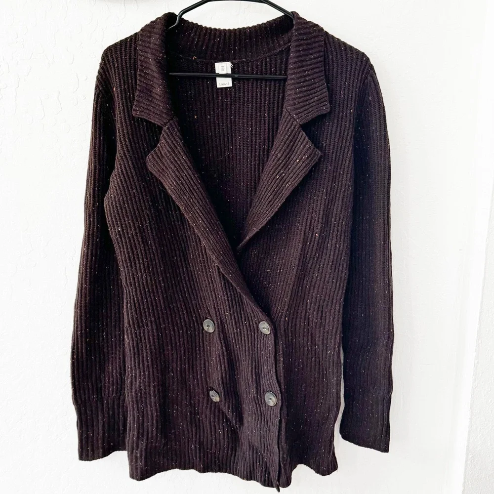 Trouvé Brown Speckle Wool Longline Cardigan Sweater Button Closure Collar Medium